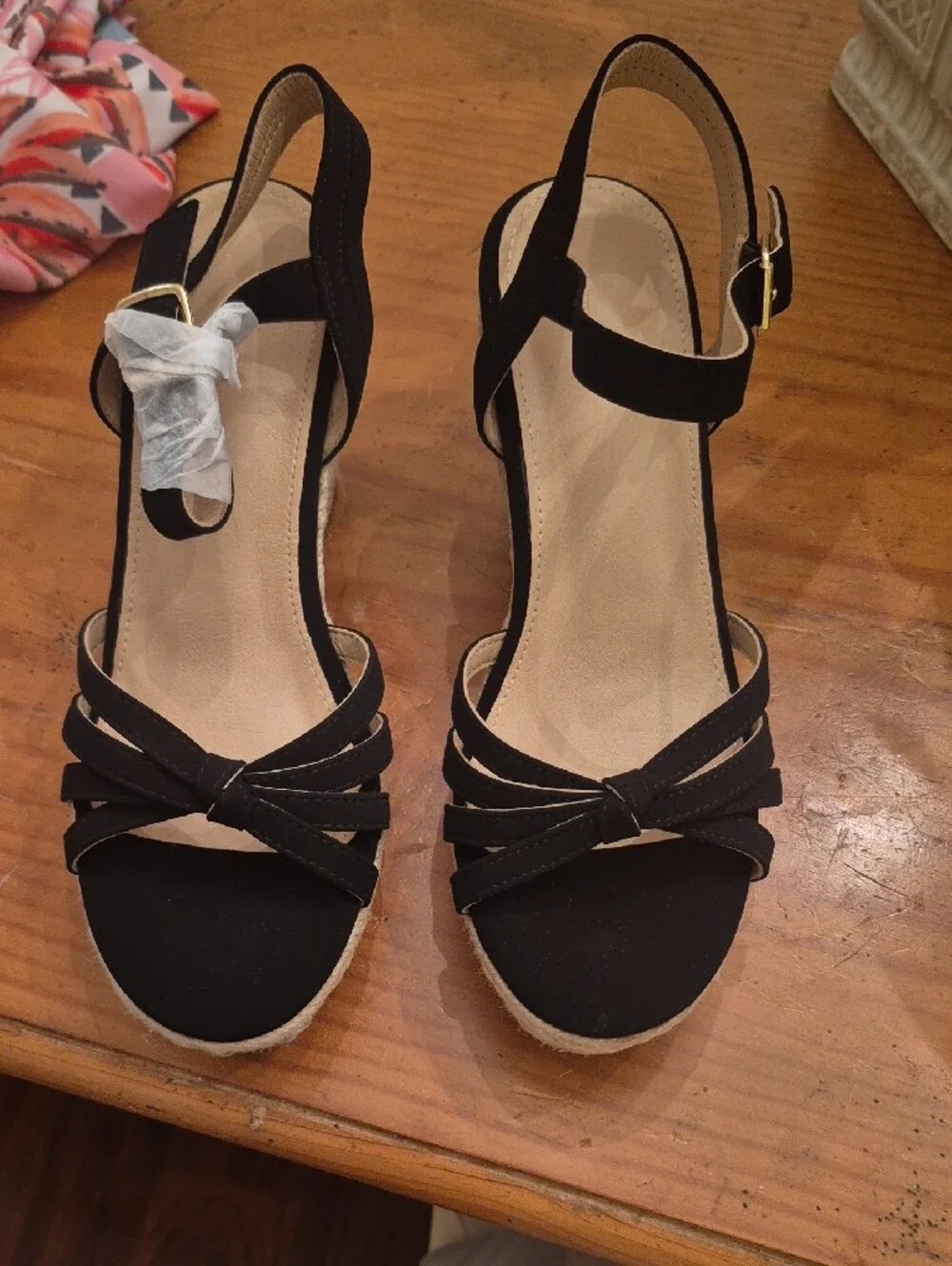 Black Espadrille Wedge Sandals - Women's Strappy Slingback